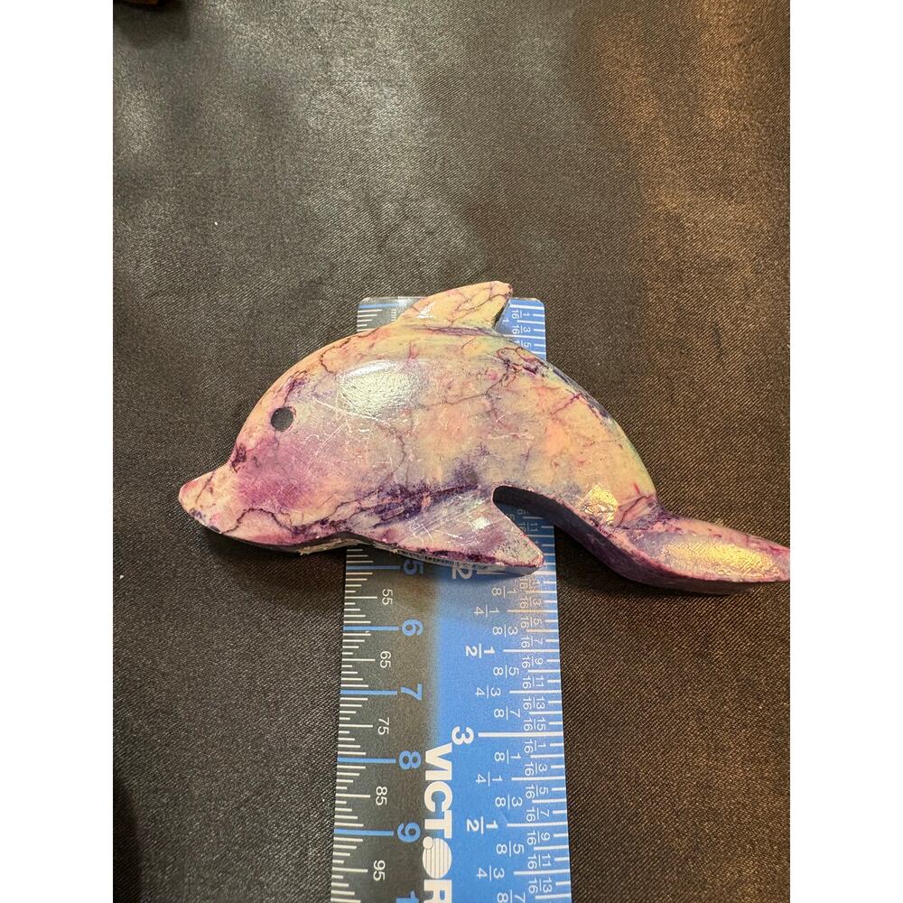 Hand Carved Dolphin Stone Figurine 107g Pastel Marble Look 4”